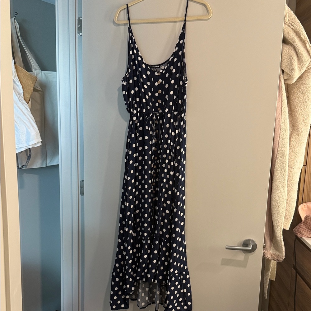 Fashion Nova Navy and White polka dot dress